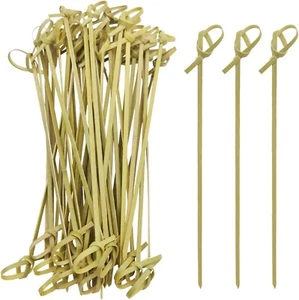 Pack of 30 Top Knot Twisted Biodegradable Bamboo Skewers Canapes Olives 12cm - Picture 1 of 2
