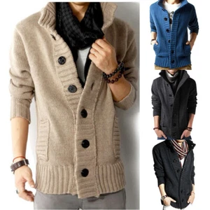 Button Sweater Mens Jacket Coat Long Sleeve Cardigan Knitted Thick Winter Chunky - Picture 1 of 16