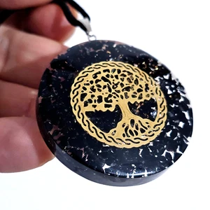 Tree of Life Orgone Pendant Cord Necklace Black Tourmaline Protection Jewellery - Picture 1 of 13
