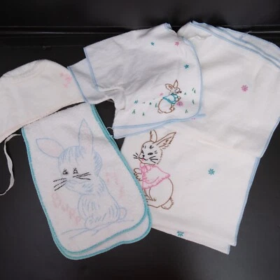 Chapéu de pano vintage infantil bebê flanela macia bordado à mão cobertor de coelho - Imagem 1 de 4