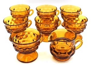 Vintage Indiana Glas Bernstein Kubist Teetasse Kubist Menge 7 Fuß Könige Krone Creme - Bild 1 von 5