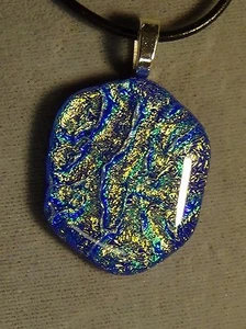 dark blue dichroic pendant large fused glass #1709 - Picture 1 of 5