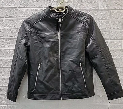 New Calvin Klein Full Zip Leather Like Biker Jacket Black Size Large - Image 1 of 4