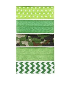 New 6 Pack DIY Cousin Elastic Ribbon Green Polka Dot Zig Zag Camo - Picture 1 of 2