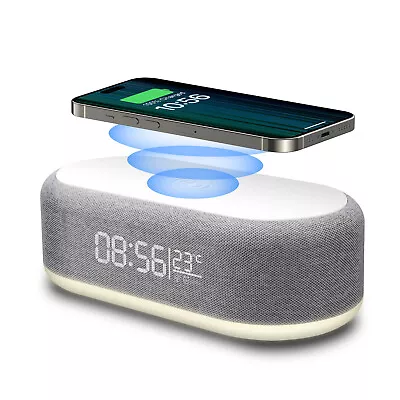3in1 Alarm Clock Wireless Charger Charging Station With Night Light Thermometers - Image 1 of 4
