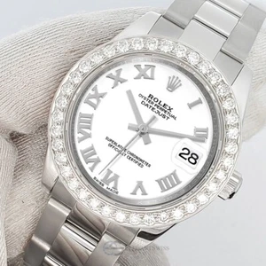 Rolex Datejust Midsize 31mm 178240 White Roman Dial 1.6ct Diamond Bezel Watch - Picture 1 of 8
