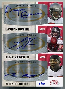 2011 SAGE Five Star DA'QUAN BOWERS LUKE STOCKER BRADFORD Triple Auto RC SP #/10 - Picture 1 of 1