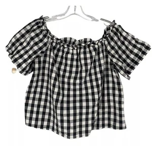 Cavalini Off Shoulder Cotton Gingham Check Peasant Shirt XL - Picture 1 of 5