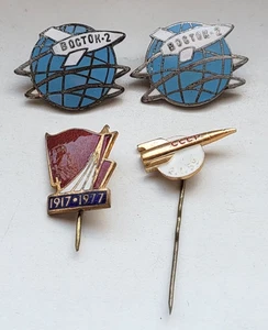 Space Vostok Rocket 60 years of Revolution USSR Soviet russian badges pins - Picture 1 of 7