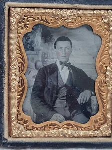 Bürgerkrieg Ära Daguerreotypie junger hübscher Gentleman 1/9 Platte mit Etui - Bild 1 von 10