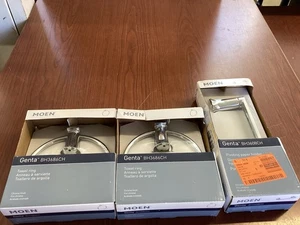 MOEN Genta Pivoting Paper Holder+2 Towel Rings Polished Chrome NEW B53 - Picture 1 of 3