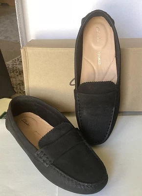 Clarks C Mocasín Mocc Cuero Nobuck Negro EE. UU. Para Mujer Talla 7 M NUEVO Foto 1 de 4