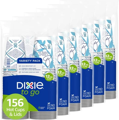 Tazas de café de papel con tapas Dixie to Go, 12 OZ, 156 quilates, papel aislante desechable Foto 1 de 4