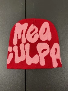 Mea Culpa Strick Beanie Mütze Rot Rosa Bubble Buchstabe Streetwear One Size - Bild 1 von 3