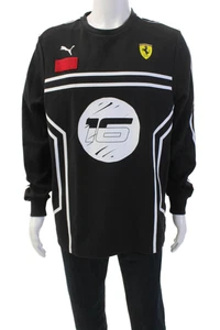 Puma Mens Long Sleeve Crew Neck Graphic Printed Knit Shirt Black White Large - Picture 1 of 5