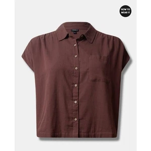 Torrid Double Gauze Button Up Short Sleeve Brown Shirt Top Size 5 NWT New - Picture 1 of 10