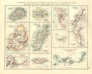 AFRICAN ISLANDS.Mauritius Madagascar Madeira Canaries St Helena 1906 old map - Picture 1 of 1