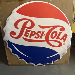 Pepsi Cola Sign Metal Bottle Cap Soda Diner Vintage Style Wall Decor - Repop 36" - Picture 1 of 17