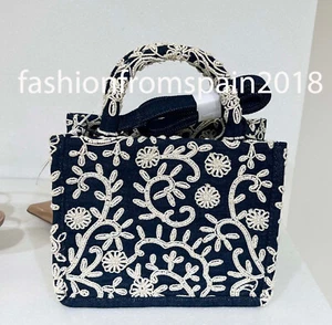 ZARA NEW WOMAN EMBROIDERED DETAIL RIGID DENIM CITY BAG BLUE 6300/510/400 - Picture 1 of 3