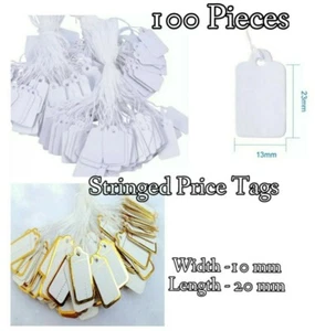DIY JEWELLERY TAGS STRINGED PRICE TAGS WHITE 100xPIECES 2 SIZES 🇦🇺AUSSIE STOCK - Picture 1 of 3