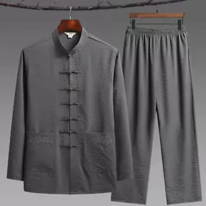 Chinese Traditional Clothing Set Kung Fu Buckle Shirt Oriental Retro Top Pants - Picture 1 of 22