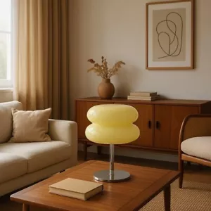 Mid-Century Tischlampe - Retro Design, Beige Glas, Vintage Stil | LED - Bild 1 von 10