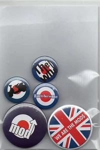 Juego de 5 insignias Mod/Scooter 3 x 25 mm/1" + 2 x 38 mm insignias de botón Reino Unido y GB - Imagen 1 de 1