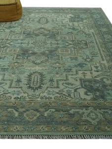 HandKnotted 8x10 Green and Silver traditional design wool area rug-DD/CP2622 - Picture 1 of 11