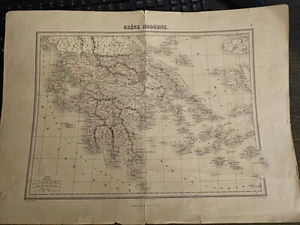 MAPA ORIGINAL GRABADO A COLOR. A.T. CHARTIER SEPARADOR DE SENG. GRECIA MODERNA AÑOS 1870. - Imagen 1 de 7