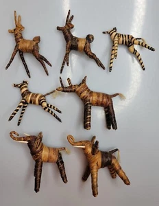 Lot of 7 African Banana Fiber Animals Hand Made In Kenya Elephant Rhino Antelope - Picture 1 of 6