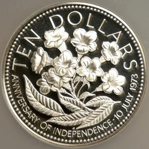 1975 The BAHAMAS Independence Flowers VINTAGE Proof Silver $10 Coin NGC i103900 - Picture 1 of 5