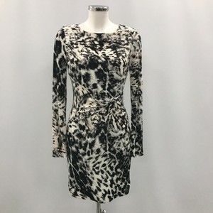 Karen Millen Dress Women's UK 12 Black White Leopard Sheath Long Sleeve 030581