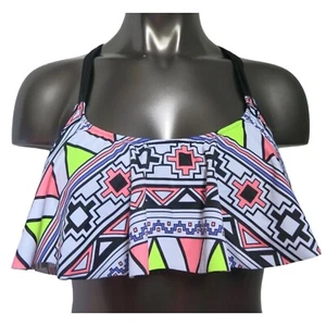 Victoria's Secret PINK Multi Geo Tribal Crochet Racerback Flounce Bikini Top S - Picture 1 of 3