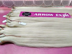 Extensión de cabello rubio de doble trama recta 613 hecha de cabello crudo de templo  - Imagen 1 de 15