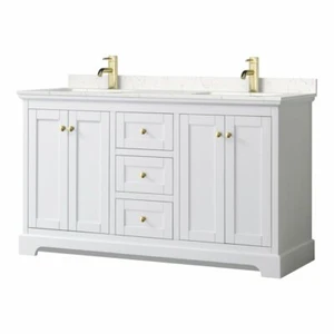Wyndham Collection Avery 60" Light Vein Wood Double Bathroom Vanity in White - Picture 1 of 3