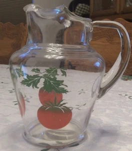 Vintage Tomato Juice Pitcher 1950s Kitchen Decor Small Painted Glass Unique!  D4 - Picture 1 of 3