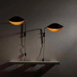 Vintage Adjustable 2 Light Lamp Swing Arm Plug-In or Cord Wall Sconce in Black - Picture 1 of 13