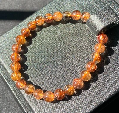 Natural Copper Brown Gold Rutilated Crystal Super Energetic Bracelet 7mm - Image 1 of 3