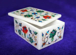 4" x 3" Marble Box Semi Precious Stones inlay Work handmade home decor - Picture 1 of 4