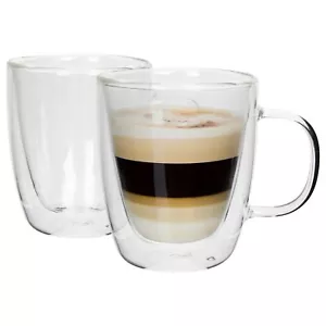 2x 386ml Double-Walled Glass Coffee Cups Set Thermal Insulated Glass Tea Cup Mug - Picture 1 of 7