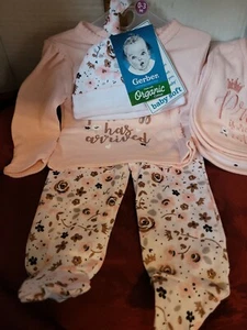 GERBER ORGANICS BABY SOFT 3 PIECE PRINCESS SET 0-3  MONTHS +3 BIBS NEW W TAGS  - Picture 1 of 5
