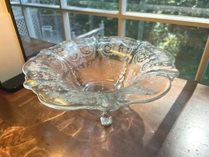 Heisey Tearose etching 1940's #1509 3 Dolphin Footed Bowl #504 Queen Ann Crystal - Picture 1 of 5
