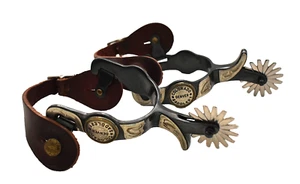 Denver Colorado Saddlery schwarze Sporen, 15 Zahn Rowels mit Lederriemen sehr guter Zustand - Bild 1 von 13