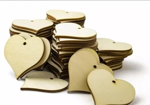 Holz Herzform 2" Scheiben 100 Stck. Herzförmig Basteln Holz Anhänger mit Bindfaden - Bild 1 von 5