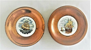 Englische Kupferfliese Wandschilder von Segelschiffen Mitte des Jahrhunderts 6 3/4 Zoll Durchmesser - Bild 1 von 10