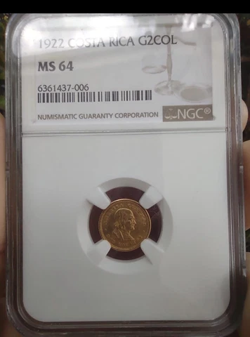 1922 Costa Rica Gold 2 Colones NGC MS64 Cover