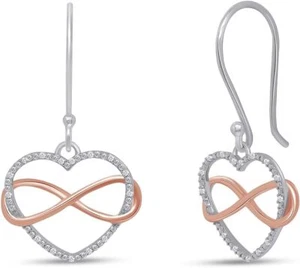Heart Infinity Earrings for Women's Natural Diamond Accent 925 Sterling Silver - Picture 1 of 11