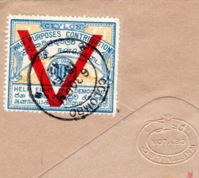 CEYLON WW2 Cover *V FOR VICTORY* Democracy War Fund Label Colombo 1942 JL130 - Image 1 of 4