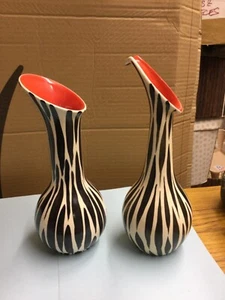 2 Vintage 1960s Collectable Striped or Zebretti black white & orange jugs - Picture 1 of 8