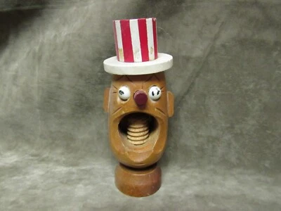 Vintage Uncle Sam Design Wood Nut Cracker Painted with Bead Eyes Hand Made - Image 1 of 4